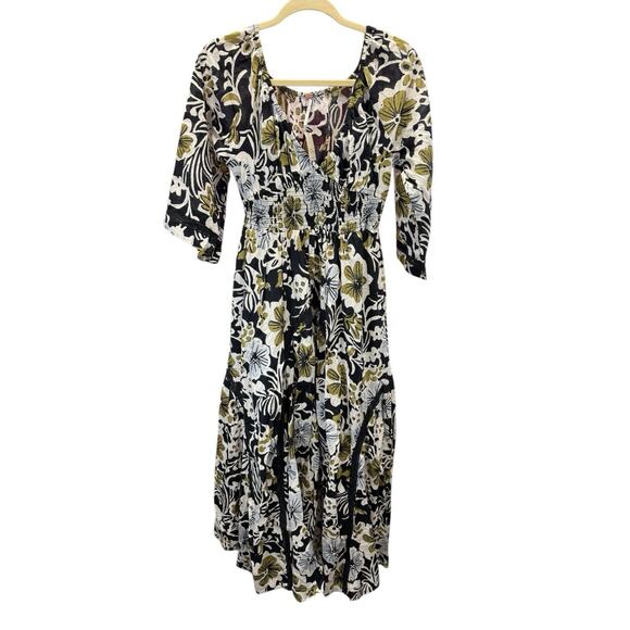 NWT Free People Dixie Floral Maxi Dress Black White Gold S 100% Cotton Boho Fall - Picture 10 of 10